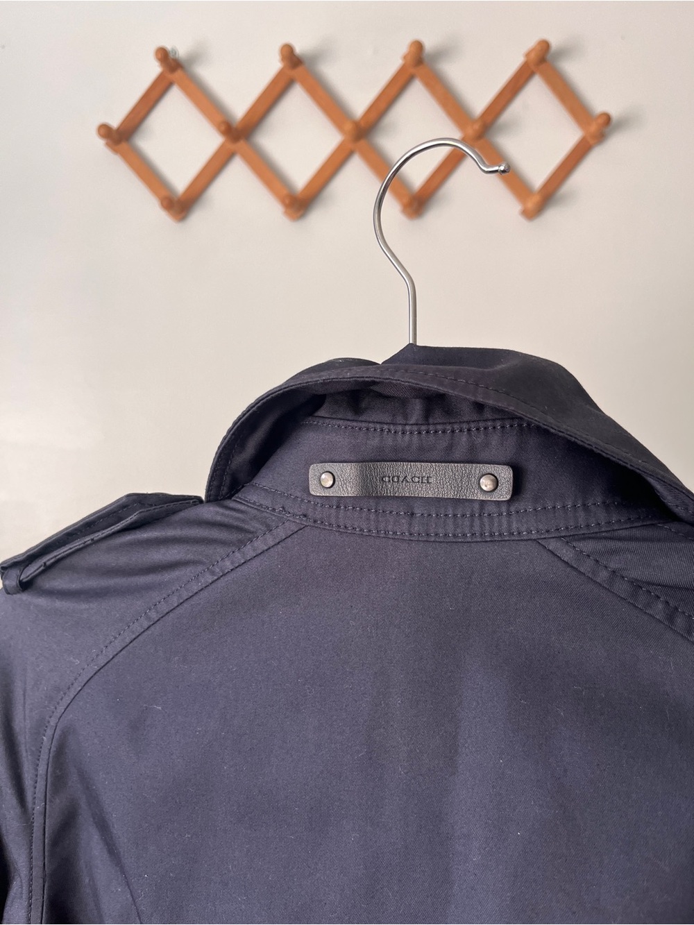 Coach Womens Colorblock Trench Coat Navy Burgundy Red Tan $450 Belted Jacket XS - Picture 5 of 5